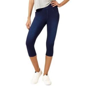 Hue Women's Blue High Rise Knit Capri Pants S NWT